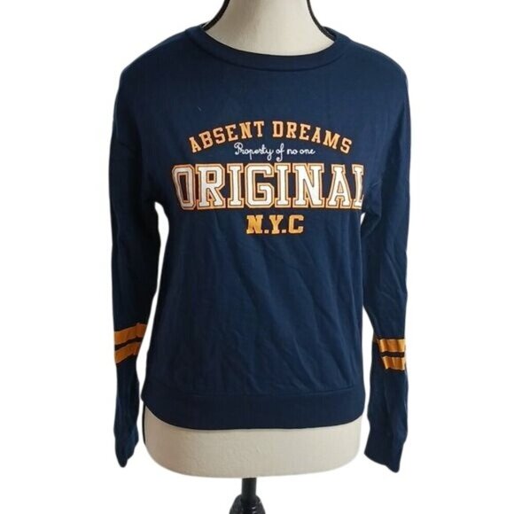 Divided Womens XS Navy Graphic T Shirt Absent Dreams Original NYC Pullover - Picture 1 of 7